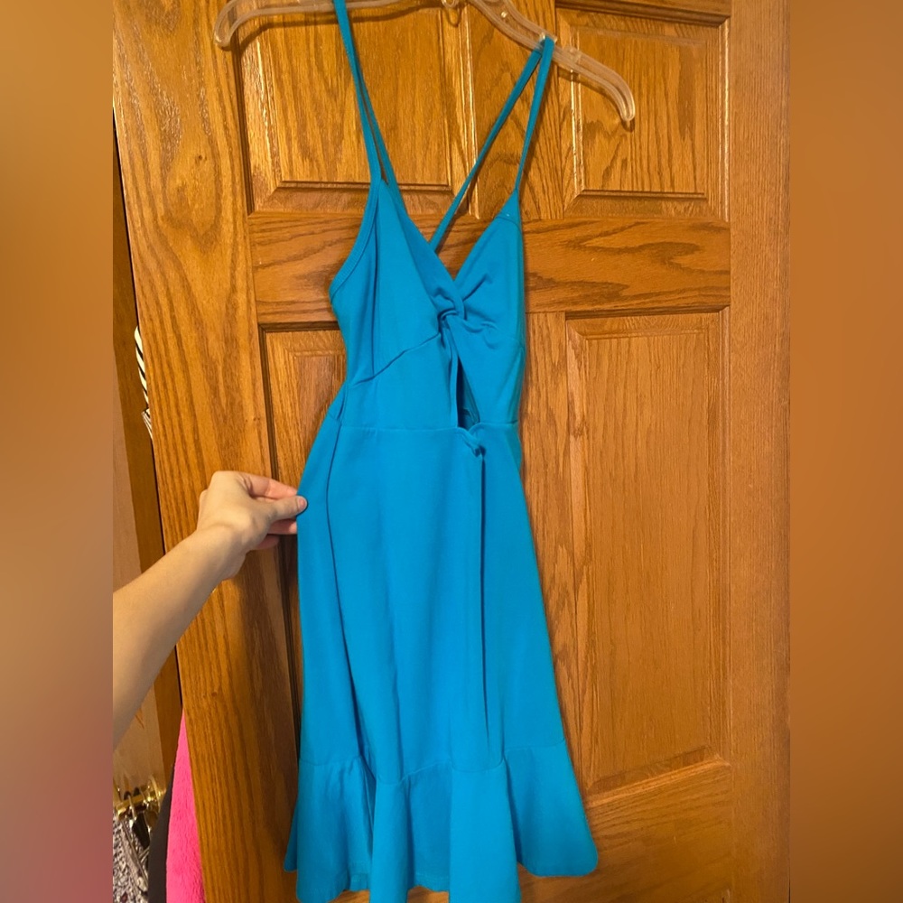 Asos blue dress with cut out front
